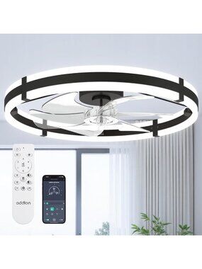 24” Low Profile Fandelier Ceiling Fan with Lights & Remote - Modern Black Design